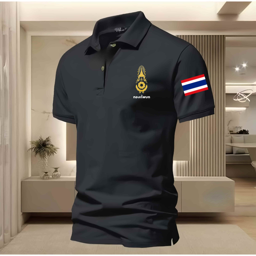 เสื้อโปโลพิมพ์ลายกราฟิก "Royal Thai Army" ผ้าฝ้ายแท้ แขนสั้น ใส่ได้ทั้งชายและหญิง (ไซส์ S–3XL)