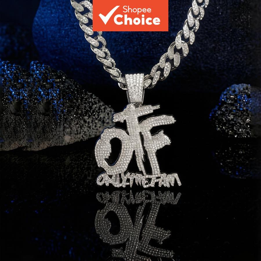 สร้อยคอจี้ตัวอักษร OTF เพชรเต็มเส้น สไตล์ฮิปฮอป สําหรับผู้ชาย แฟชั่นสตรีท
