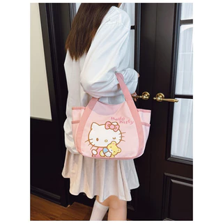 2026 Hello Kitty Bento Bag กระเป๋าถือแบบพกพาความจุขนาดใหญ่มีสไตล์