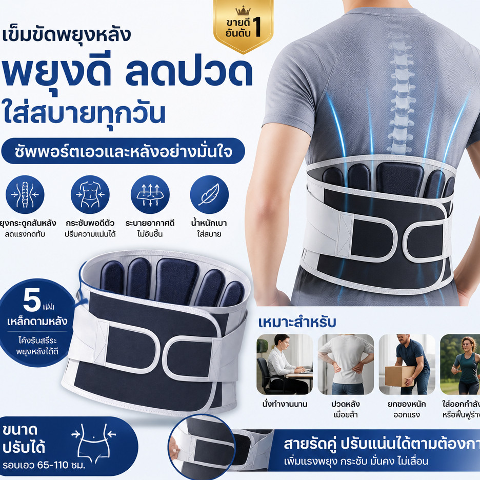 เข็มขัดพยุงเอว พยุงหลัง ระบายอากาศ 360องศา สายรัดปรับได้ ลดปวดหลัง ยกของหนัก ออกกำลังกาย