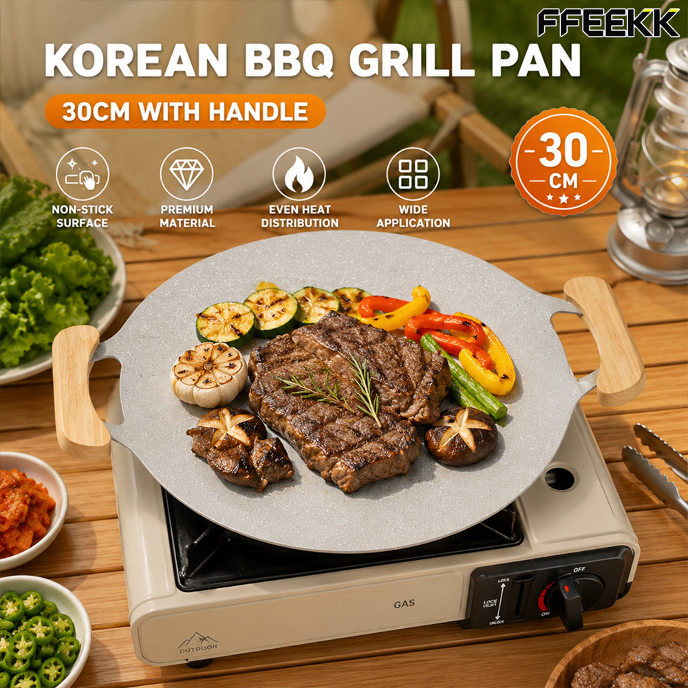 กลางแจ้ง/ตั้งแคมป์/ใช้ในบ้าน กระทะปิ้งย่าง BBQกระทะย่าง 30cm เคลือบกันติด ทนความร้อน ปิ้งย่างเกาหลี ﻿ ﻿