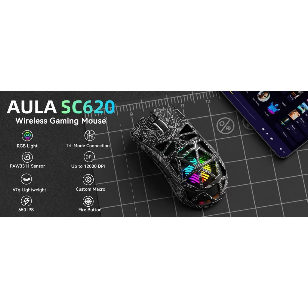 เมาส์เล่นเกมไร้สาย Aula SC620 Tri-Mode 12000 DPI RGB thumbnail 5