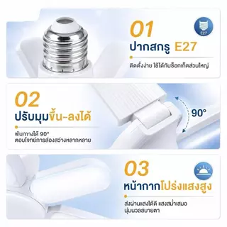 8+1แฉกหลอดไฟ LED 250W ทรงใบพัด(ไม่รวมขั้ว) พับเก็บได้ Deformable lamp ประหยัดพลังงานไฟ ปรับมุมโคมไฟได้