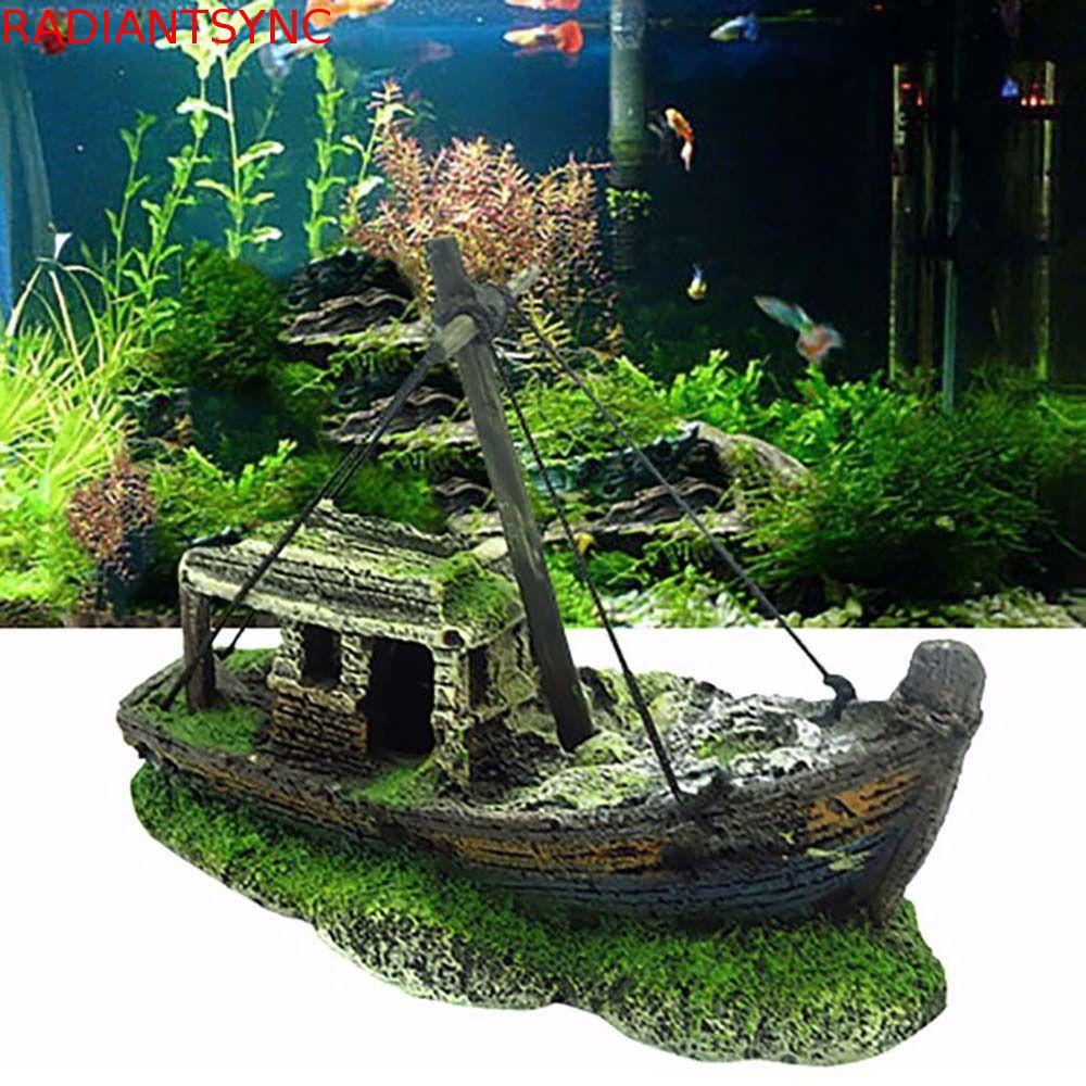 RADIANTSYNC ถังปลาภูมิทัศน์ตกแต่งตู้ปลาเรซิ่น Fish Rest Cave Hideout Broken เรือรูปร่าง Sunken เรือ