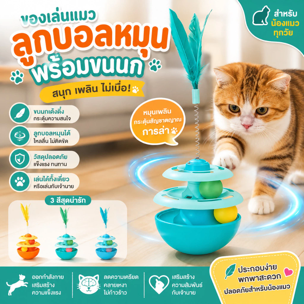 ของเล่นรางบอลแมว ลดความเครียดได้อย่างดีเยี่ยม ลูกบอลล้มลุก ลูกบอลหนูล้มลุก ของเล่นแมว สินค้าพร้อมส่ง สีสันสดใส thumbnail 3