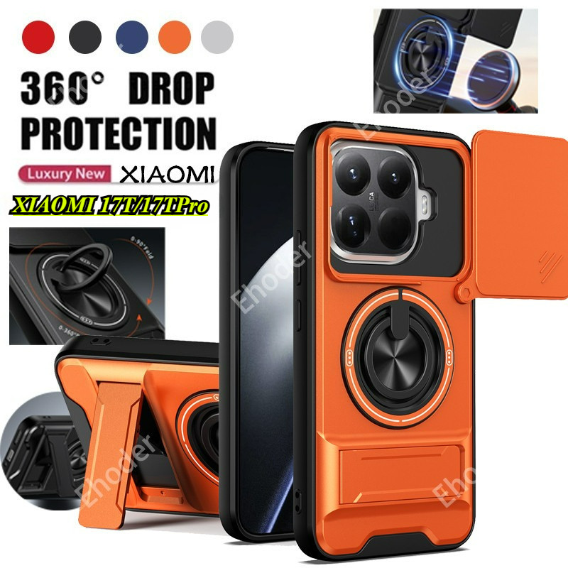 ปลอกสําหรับ Xiaomi 17T Pro 17TPro 5G 2026 แม่เหล็กโทรศัพท์กรณีสไลด์กล้องเลนส์ป้องกันวงเล็บสําหรับ Xiaomi17T Xiaomi17TPro เกราะโทรศัพท์แหวนขาตั้ง shell
