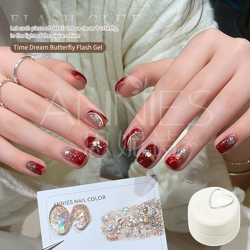 ANNIES Flashing Pearlescent Red Nail Polish Pearl Glowing Gel 5g