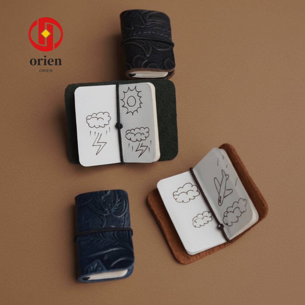 ORIEN Mini Notebook, 32 แผ่น 64 หน้า Handbook Pocket Notebook, Tiny Multi-Purpose Use Cow Leather Ultra-small Notebook Travel