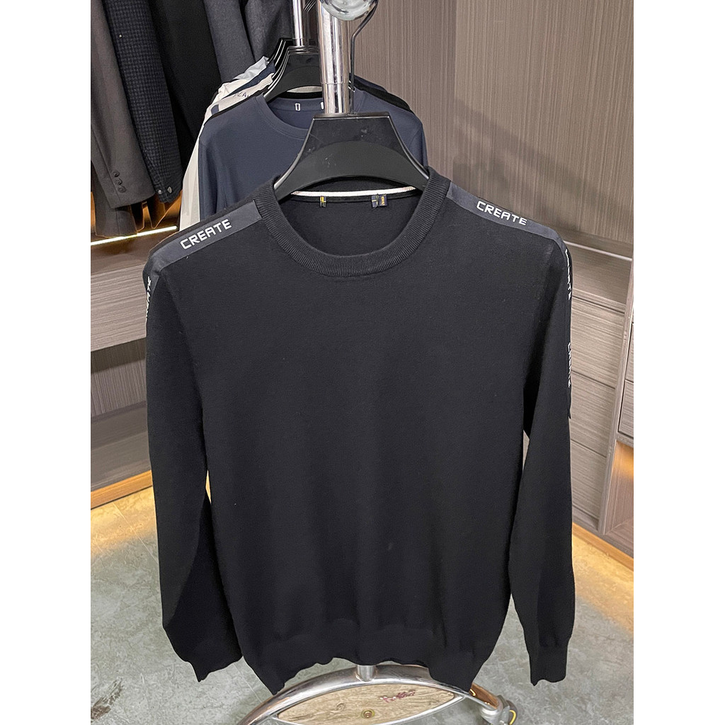 ตู้ถอน H Bid คําสั่งซื้อเหลือ!ไนลอน + Viscose ฤดูใบไม้ร่วงฤดูหนาวผู้ชายรอบคอสีดําอบอุ่นแฟชั่นเสื้อถั