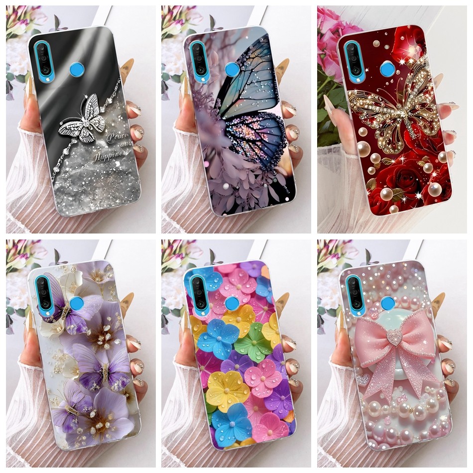 สําหรับ Huawei P30 Lite MRA-LX2 ใหม่ดอกไม้ผีเสื้อรูปแบบเคสโทรศัพท์ Huawei P30lite ซิลิโคนนุ่ม TPU ปลอก