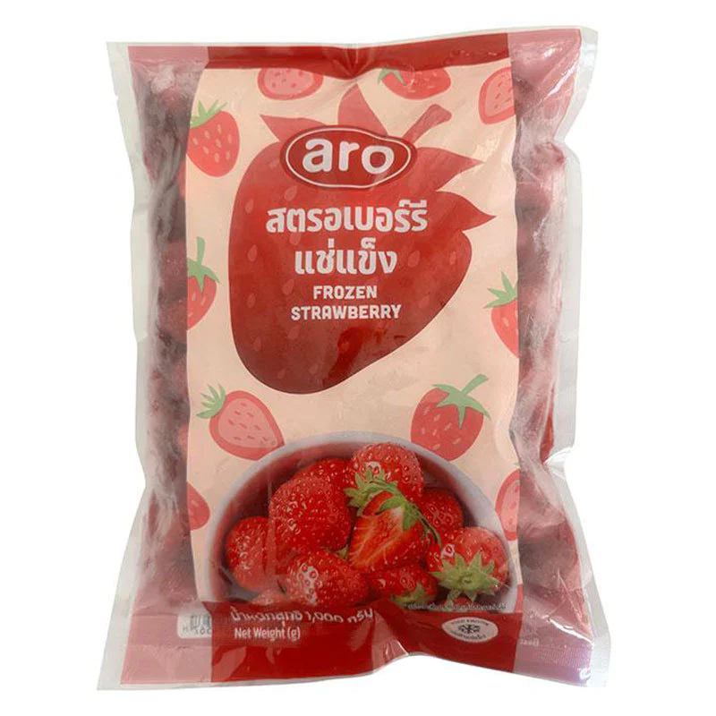 เอโร่ สตรอเบอร์รี่แช่แข็ง 1 กิโลกรัม (ARO Frozen Strawberry) สำหรับทำน้ำปั่น สมูทตี้ ซอสและเบเกอรี่ โปโลแมน POLOMAN