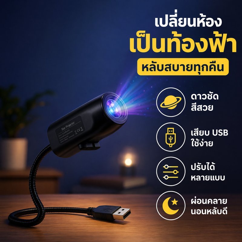 โคมไฟโปรเจคเตอร์ ดาว เนบิวลา หมุนได้ 360 USB แสงนุ่ม ไฟกลางคืน ห้องนอน เด็ก ของขวัญ พกพา