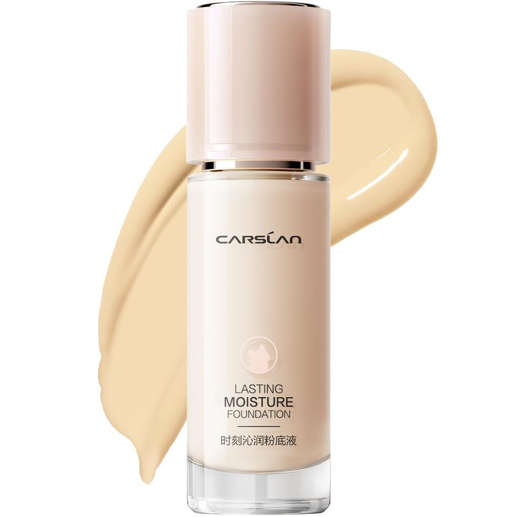 CARSLAN LastingMoistureFoundation, 24H ติดทนนาน, ปกปิดปานกลาง, แต่งหน้าหน้า Dewy Finish, Poreless, ร