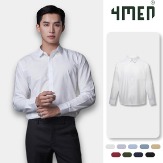Áo sơ mi nam tay dài trơn đẹp 4MEN SM088 lụa chéo hạn chế nhăn, mềm mịn, form tailored rộng công sở trẻ trung, giá rẻ