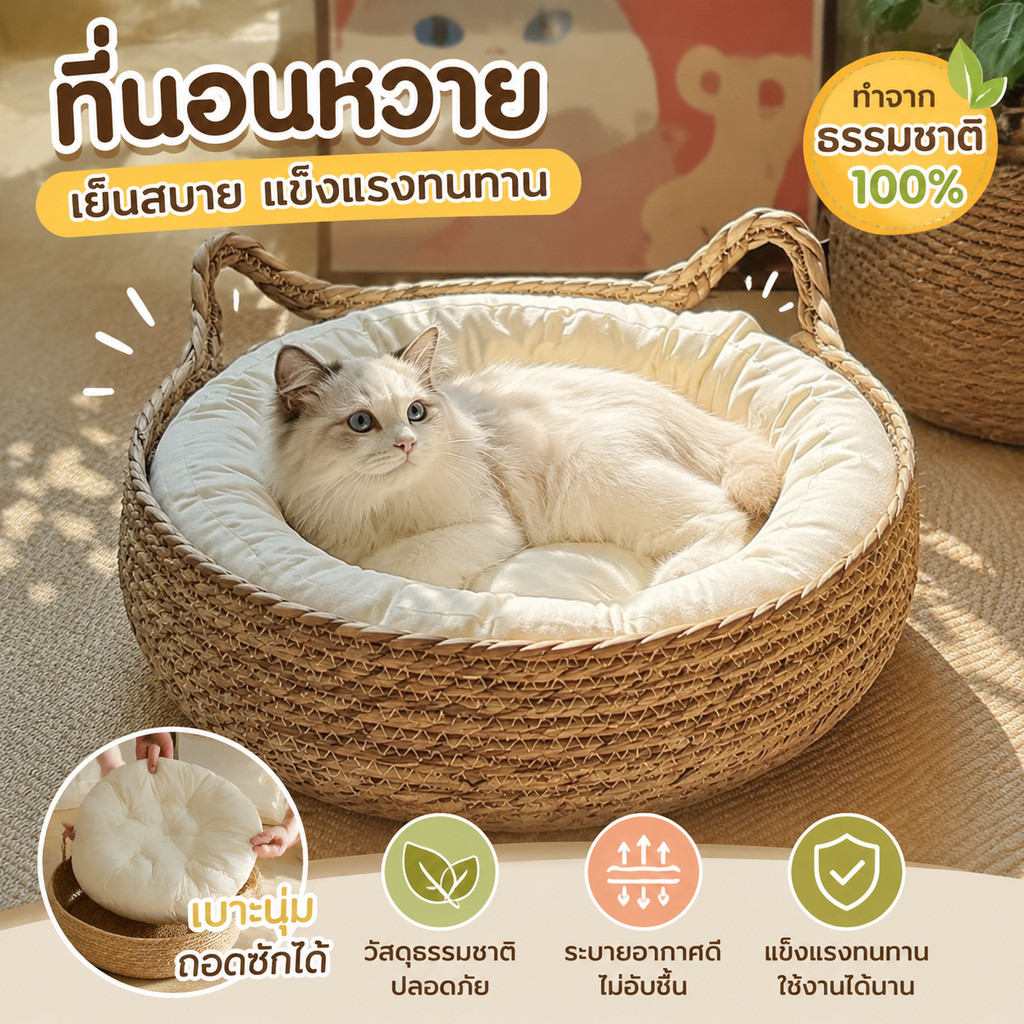 CODเบาะนอนแมว ที่นอนแมวสาน ที่นอนสัตว์เลี้ยง เกรดพรีเมี่ยม สไตล์มินิมอล M/L/XL นุ่ม สบาย เบาะหมาใหญ่