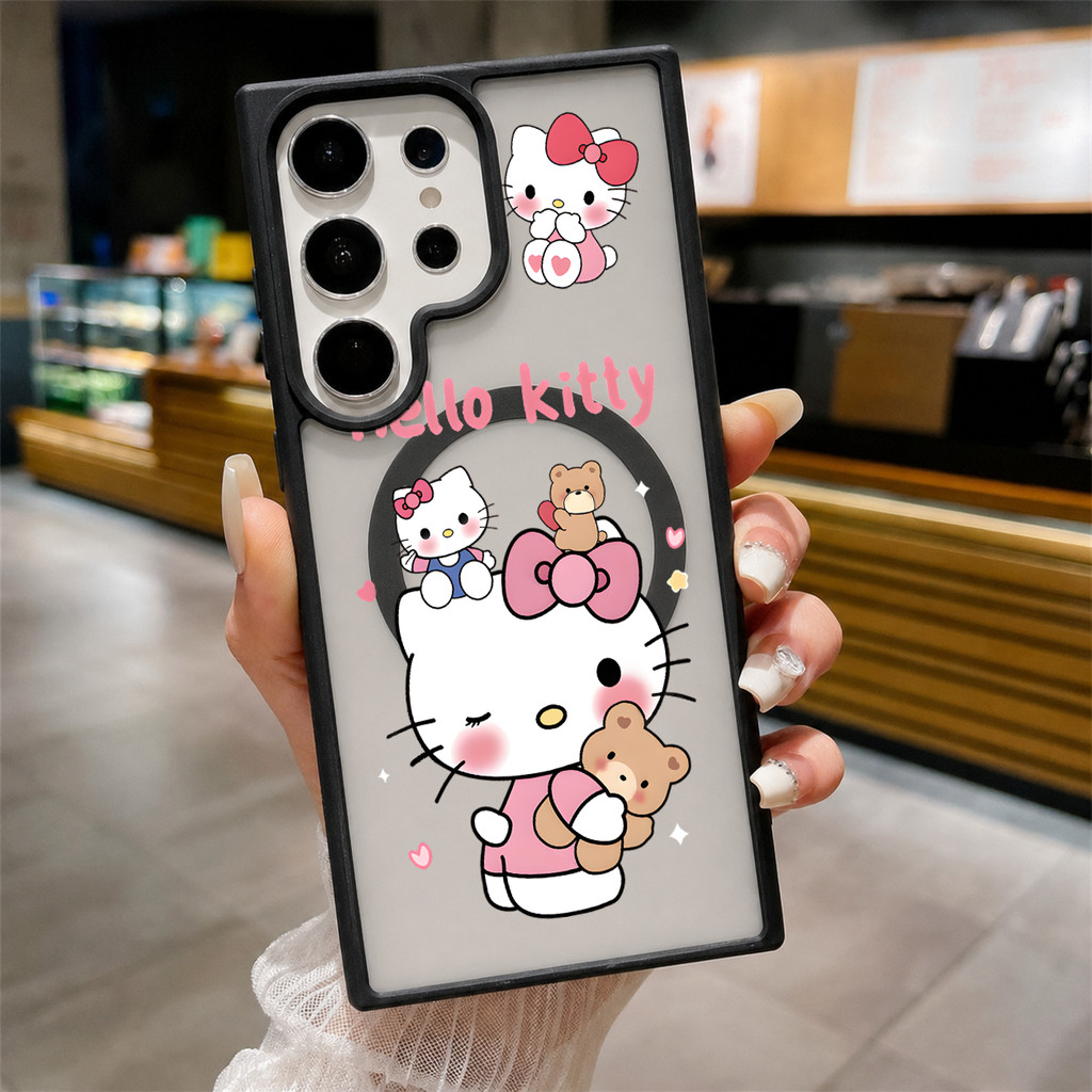 ฮัลโหลคิตตี้ เรียบง่าย เคสโทรศัพท์แม่เหล็กแบบใส สำหรับ Samsung S26U S25U S24U S23U S22U S26 S26Plus S25Plus S23เคสมือถือ