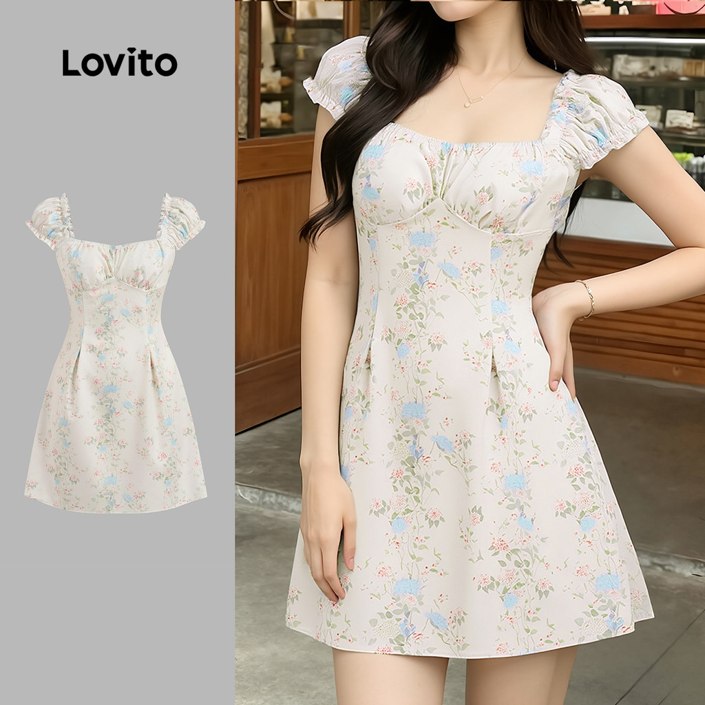 Lovito เดรสลําลองผู้หญิงสบายและดูดีสําหรับฤดูใบไม้ผลิและฤดูร้อน LK6ATD104