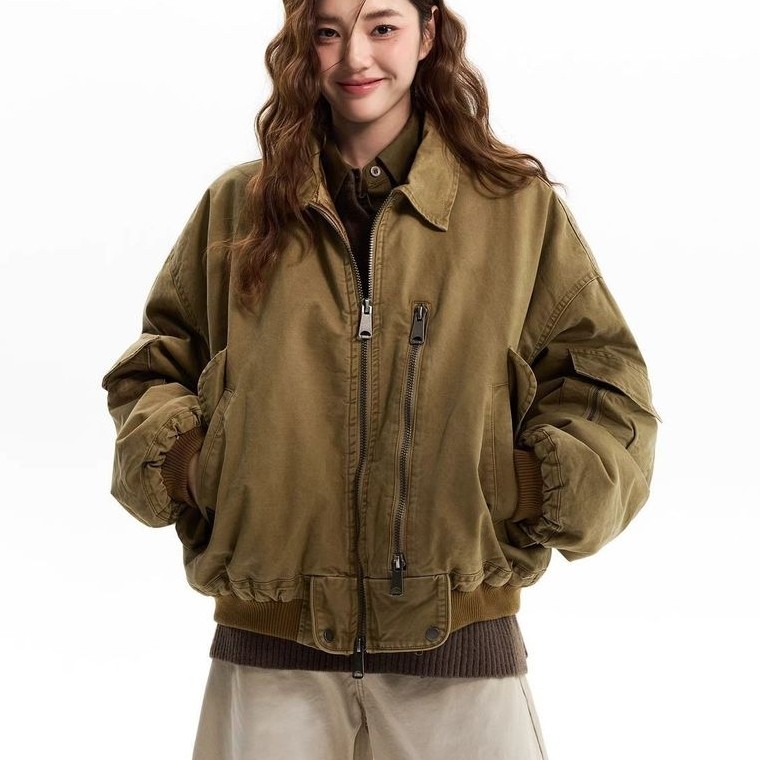 New American Retro Asute Dyed bomber Short Wide MA1 Cushion Jacket Winter Overalls Jacket