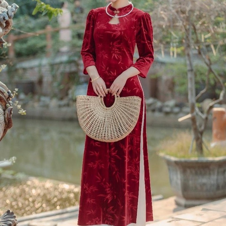 Modern ao dai แขนพองและคอปก 3 นิ้ว AD238