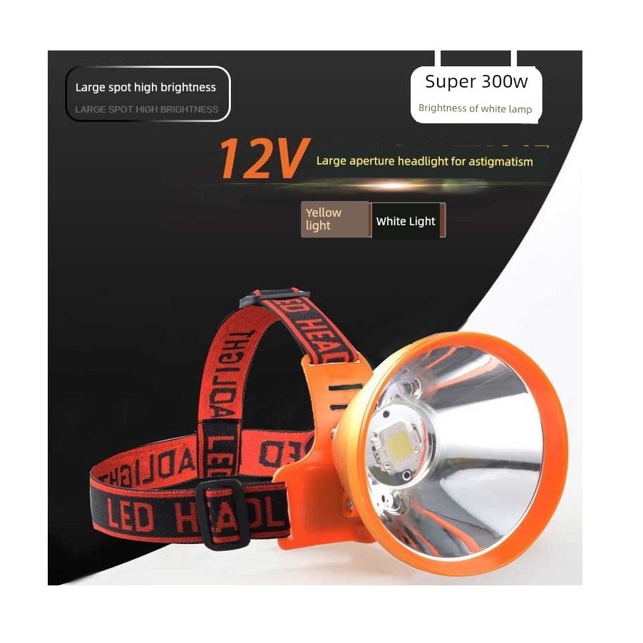 ไฟฉุกเฉิน ไฟฉายแรงสูง ไฟฉายคาดหัว Ju Jingyang 12V ไฟหน้า LED ไฟแรงภายนอกแบตเตอรี่ไฟฉายติดหัวไฟสีเหลื