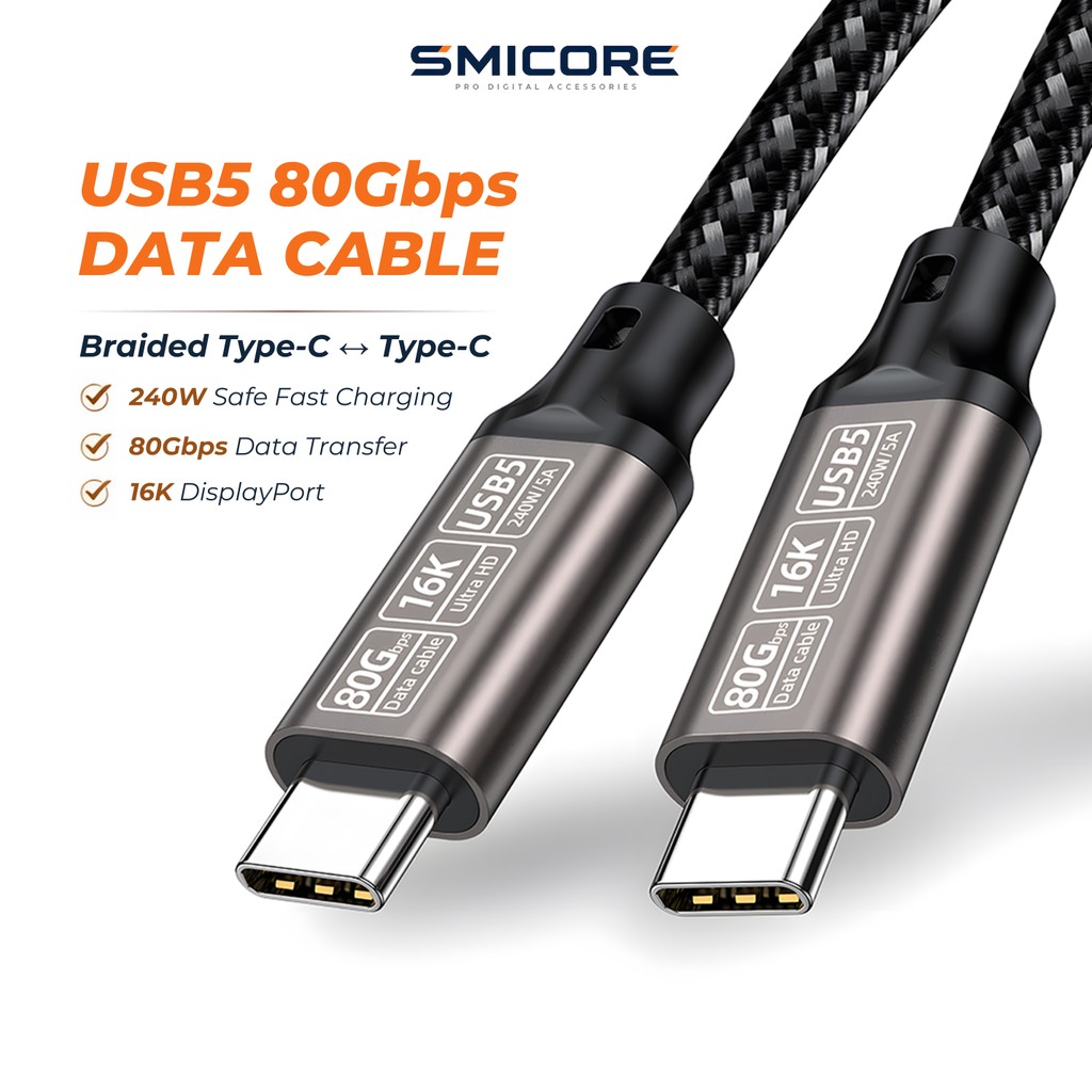 สายเคเบิล USB5 Type-C 80Gbps รองรับวิดีโอ 16K ชาร์จเร็ว 240W PD ใช้กับ Thunderbolt 4 / USB4