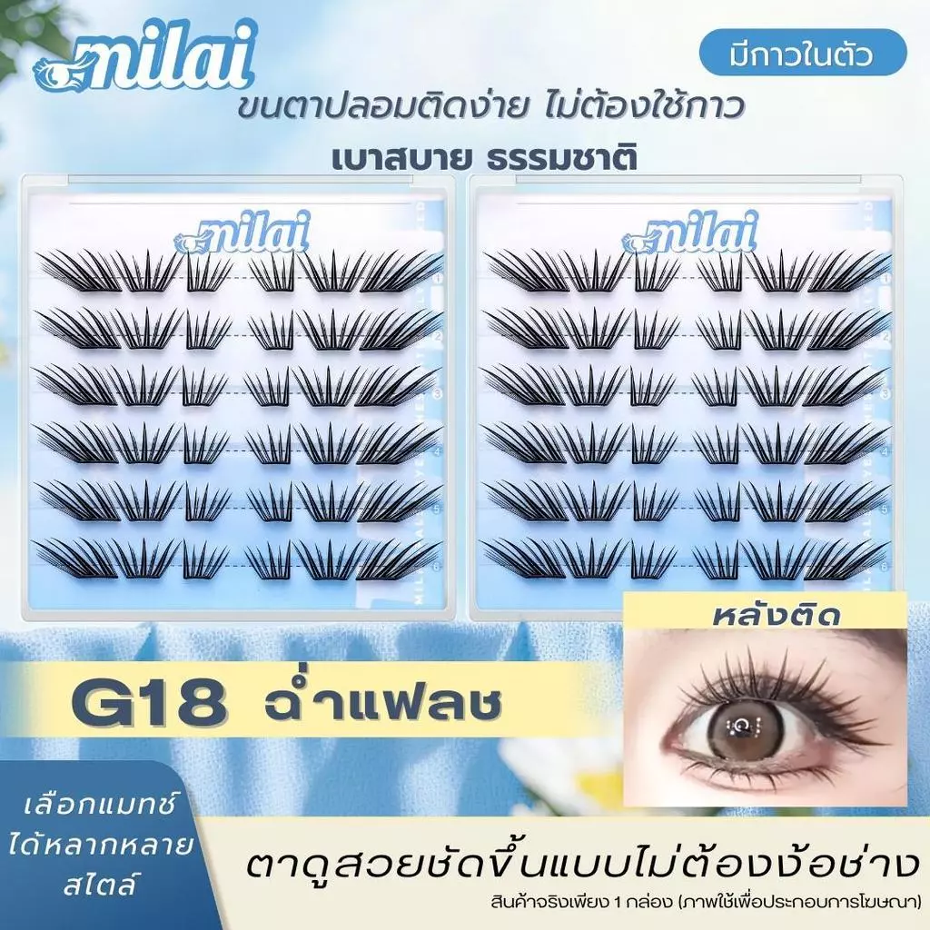 【G18 ฉ่ำแฟลช】Milaiขนตาปลอมกาวในตัว ตาฉ่ำวาวแบบสาวไอดอล ตาดูโต วิ้ง มีมิติ เหมือนเปิดแฟลชตลอดเวลา ให้ลุคหวานคมแบบตัวแม่