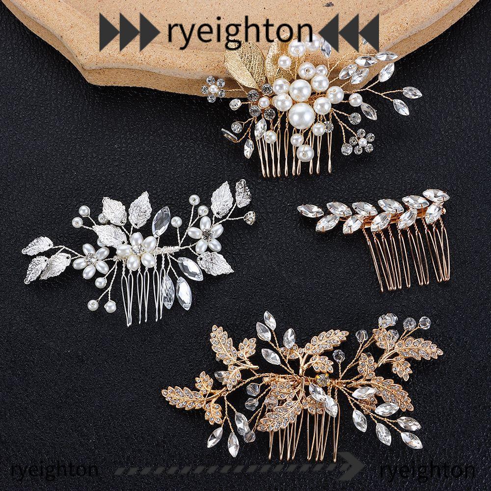 RYEIGHTON หวีผมแต่งงานเพื่อนเจ้าสาวใบมุก Tiara เครื่องประดับผมเจ้าสาวคลิป