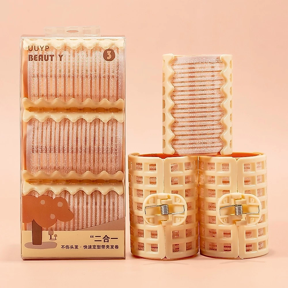 [A-9506] แกนม้วนผม 2-in-1 แบบมีกิ๊บหนีบในตัว (แพ็ก 3 ชิ้น) ยกโคนผม เพิ่มวอลลุ่ม ไม่ทำร้ายเส้นผม
