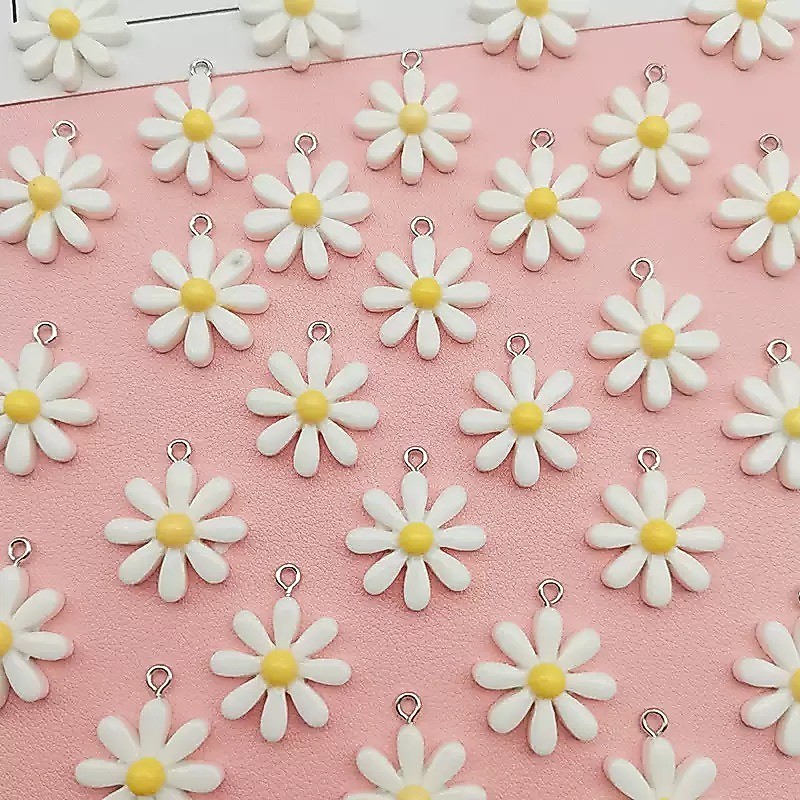 จี้ ลูกปัด ดอกเดชี้ ดอกทานตะว้น สีขาว เหมาะสมสำหรับทำจี้สร้อย กำลังข้อแขน อุปกรณ์เสริมงานฝีมือ DIY