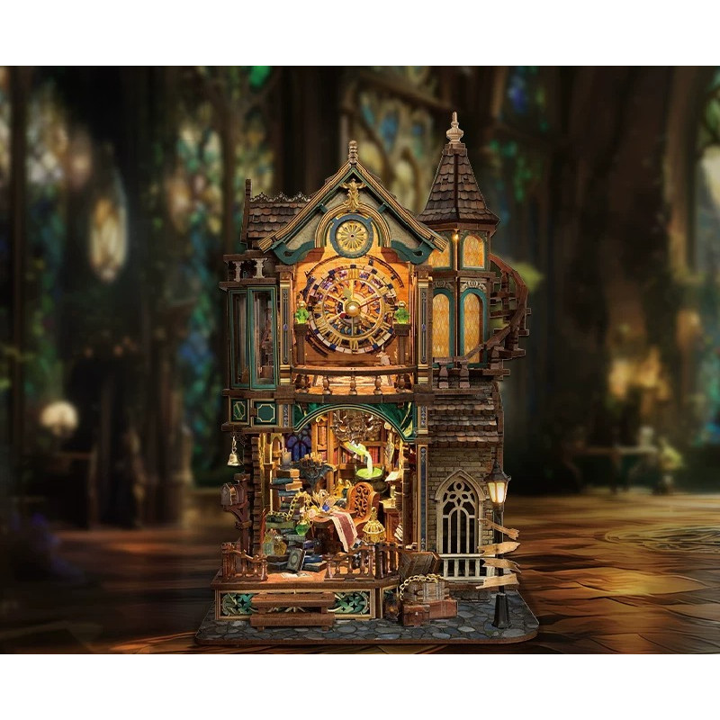 ส่งเวลา Phantom Time Tower Retro Miniature Magic diy Hut ไม้ประกอบเครื่องประดับสามมิติอาคารบล็อกของขวัญ
