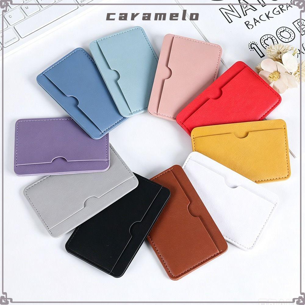 CARAMELO ที่ใส่บัตรหนัง PU, บัตรเครดิตเนื้อเรียบบางเฉียบ, ทนทานขนาดกะทัดรัดมินิแบบพกพาน้ําหนักเบาผู้ถือบัตรทุกวันพกพา