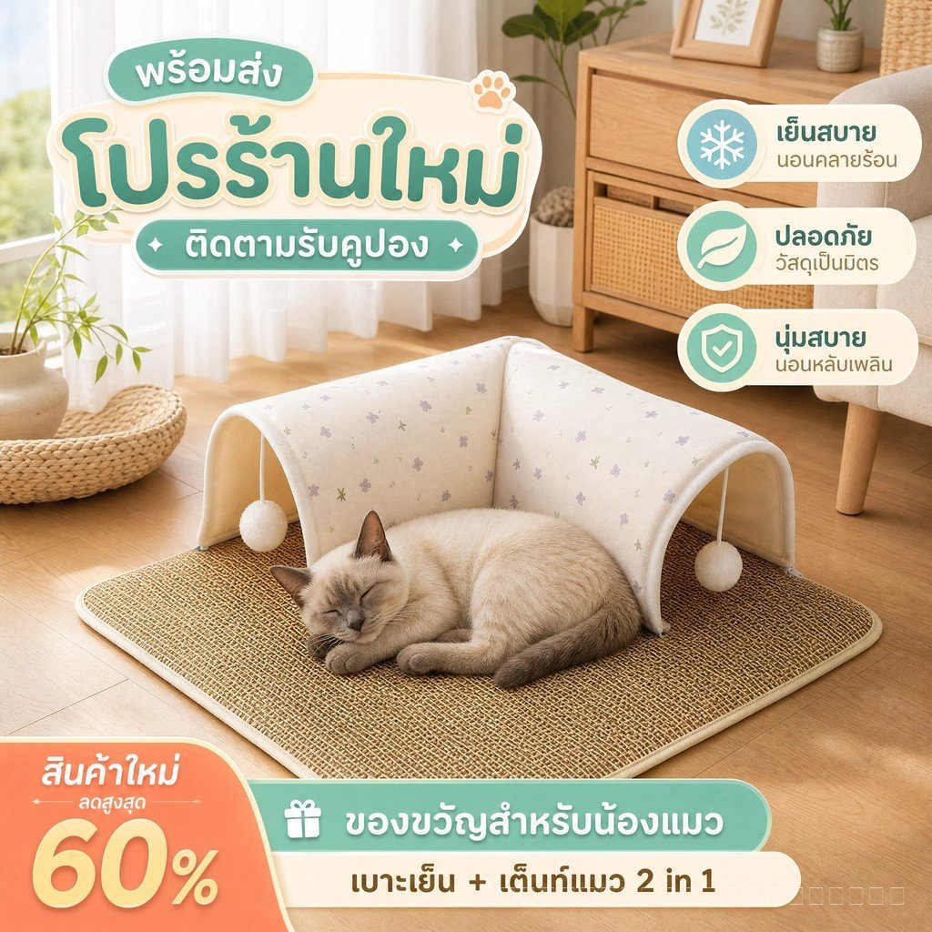 [สินค้าใหม่แบรนด์] สัตว์เลี้ยงเย็นรังพับอุโมงค์แมวเสื่อเย็นเสื่อผ้าไหมน้ําแข็งระบายอากาศดีพื้นที่ขนาดใหญ่สุดเล่นนอนแบบบูรณาการสัตว์เลี้ยงรัง ก0ถึง