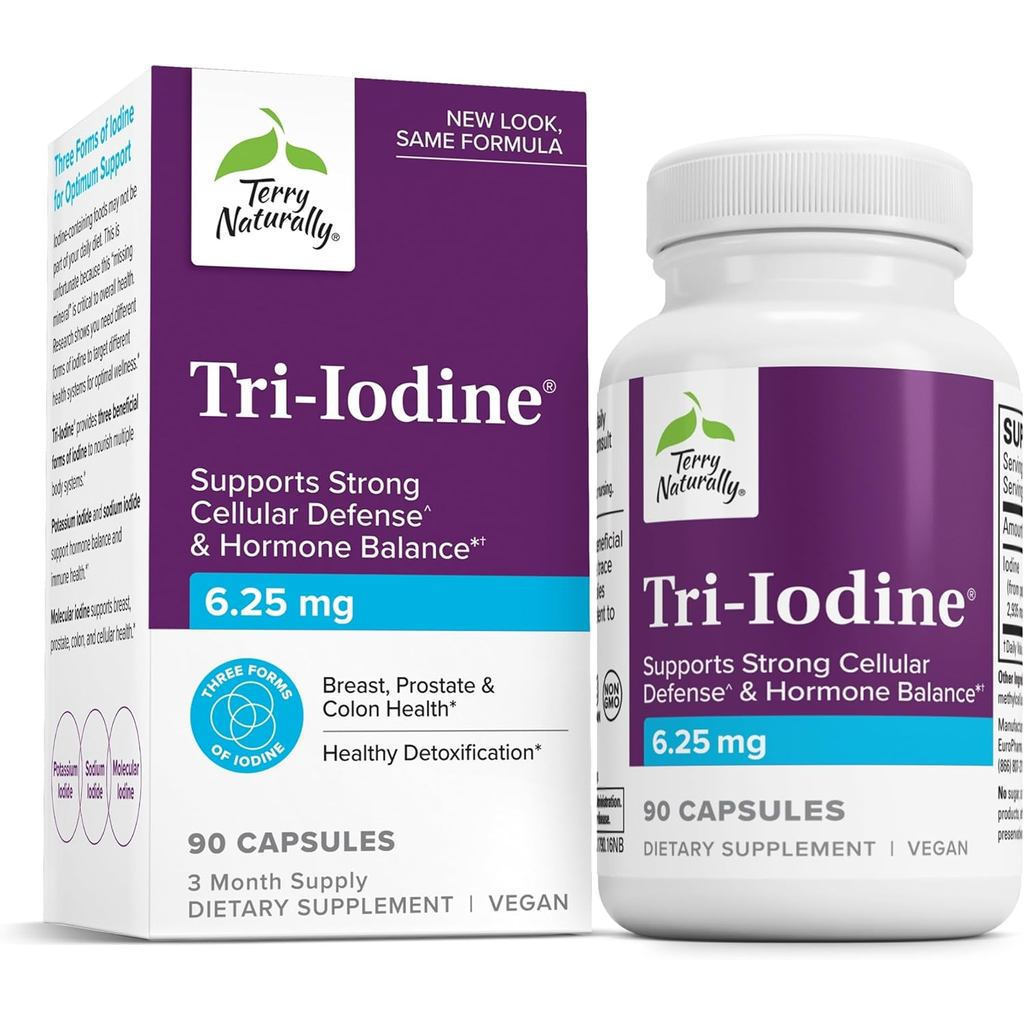 Terry Naturally Tri-Iodine - รองรับสุขภาพไทรอยด์ - เอดส์ ฮอร์โมนสมดุลด้วยไอโอดีนโมเลกุลจาก Kelp - คุ