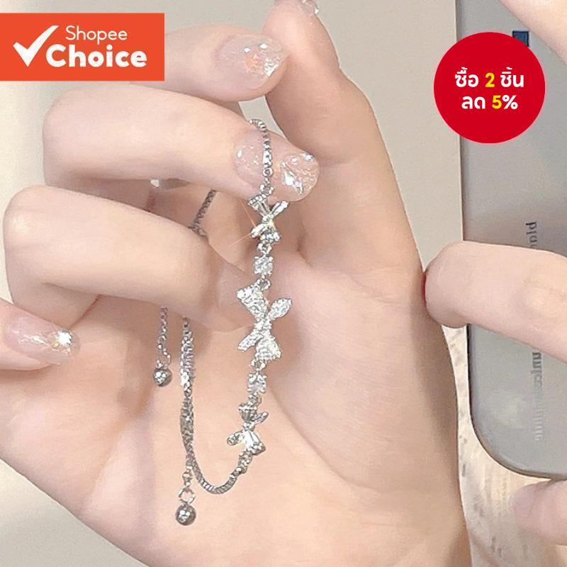สร้อยข้อมือเงินปรับได้กุทัณฑ์คริสตัลหรูหราสําหรับผู้หญิง