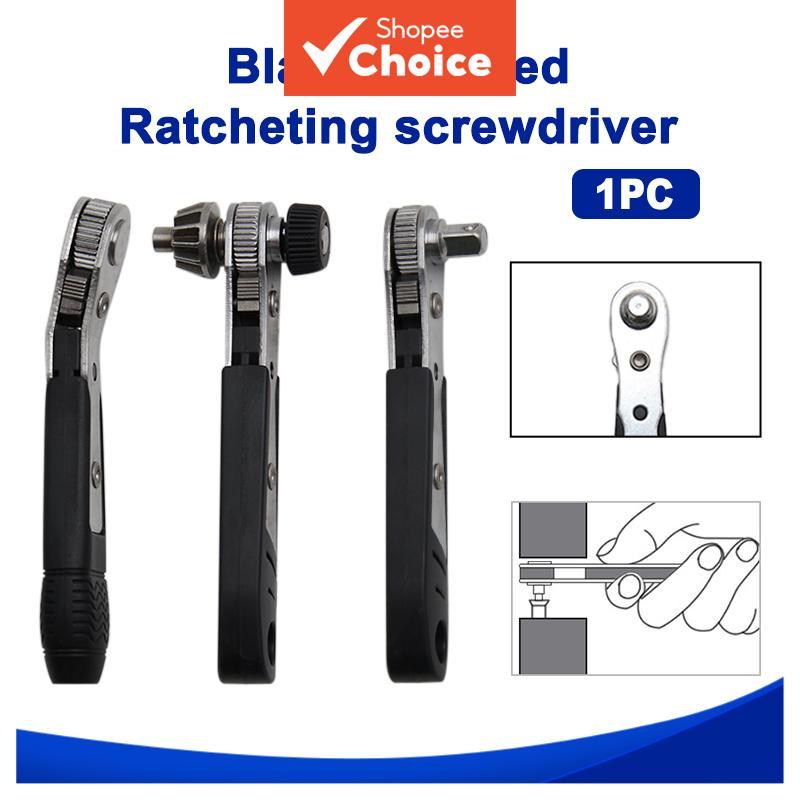 One ชุด 2-In-1 Dual Way Ratchet ประแจ, Multifunctional Drill Chuck Ratchet ไขควงสีดําสําหรับ Fastening Tasks