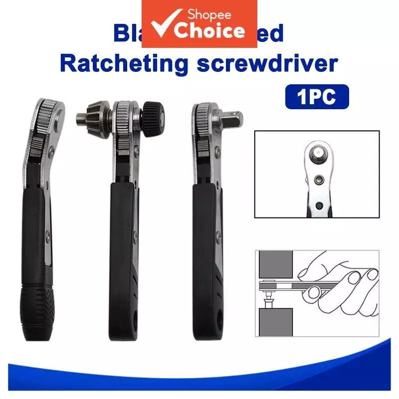 One ชุด 2-In-1 Dual Way Ratchet ประแจ, Multifunctional Drill Chuck Ratchet ไขควงสีดําสําหรับ Fastening Tasks