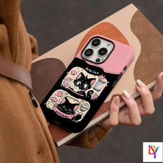 แมวน่ารัก 2-in-1 เคสโทรศัพท์ 2 ชั้นสําหรับ iPhone 17 16 15 14 13 12 11 Pro Max Air Plus XS XR 7 8Plus Anti-fall กันกระแทกฝาครอบป้องกัน