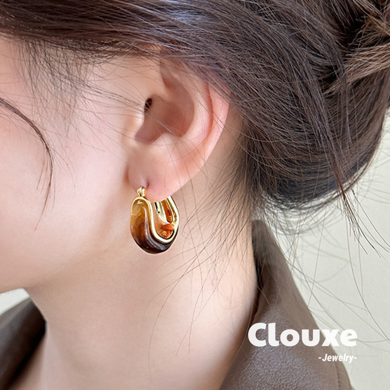 [Clouxe] ต่างหูโลหะสีเหลืองอําพันโบราณชั่งน้ําหนักดูนุ่ม Q508