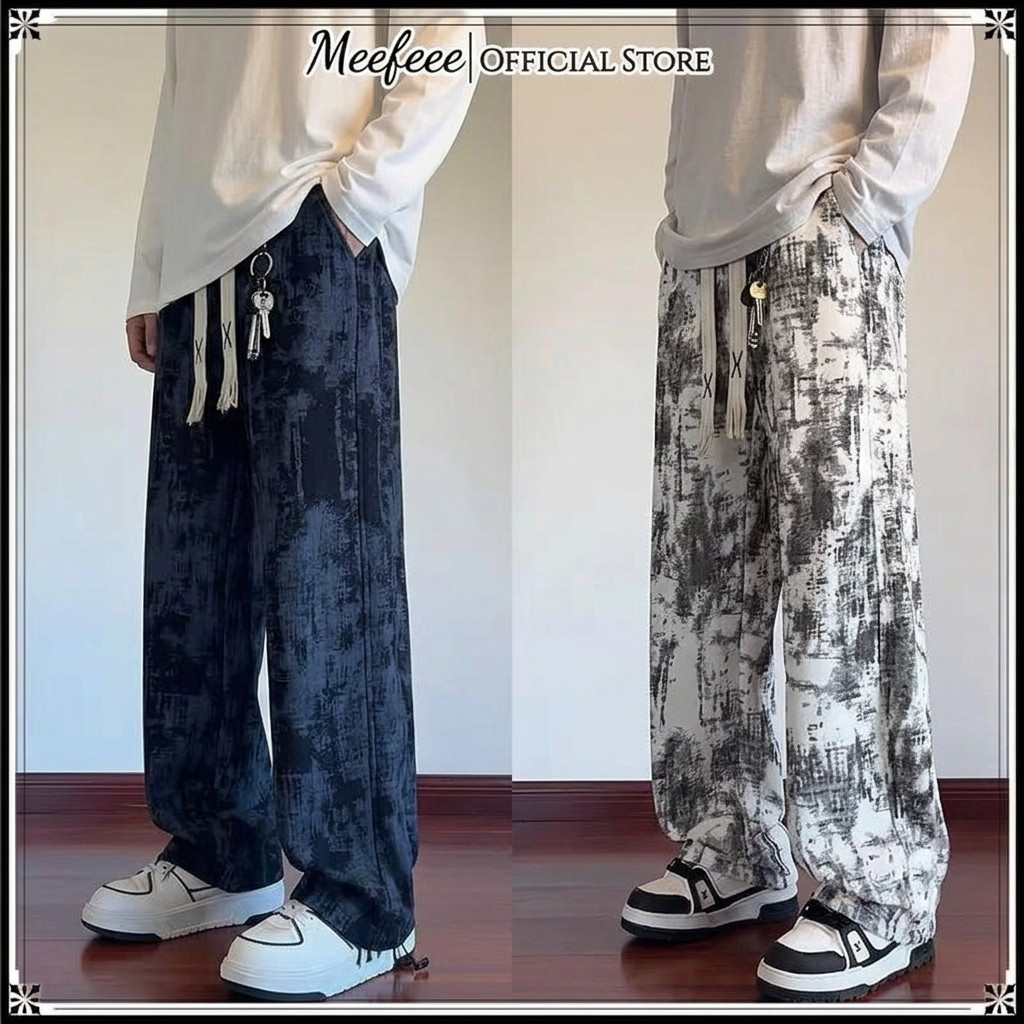 MEFEEE Mens Tie Dye Ink Wash Sweatpants หลวม Fit กีฬา Joggers Streetwear กางเกงลําลอง High Street แฟชั่น