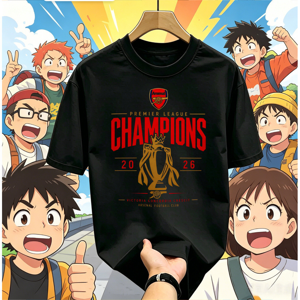 ((จัดส่งภายใน 24 ชั่วโมง) Arsenal 2026 British Super Champion Cup Badge ของที่ระลึกพิมพ์เสื้อยืดพัดลมสไตล์แขนสั้นหลวม