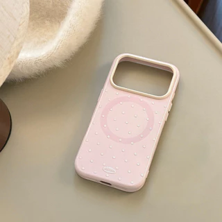 Simple ins Polka Dot เหมาะสําหรับ Apple 17pro max เคสโทรศัพท์ iphone16 นูน Glitter 15 วงเล็บแม่เหล็ก