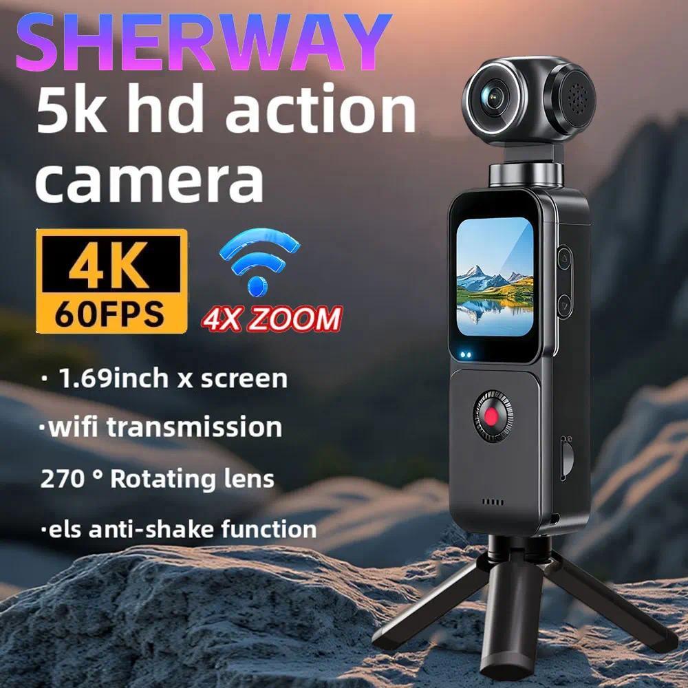 กล้องแอคชั่น 4K หมุน 270° กันสั่นอัตโนมัติ จอสัมผัส ซูม 4X กล้องกีฬา Bodycam Sports DV Action Camera พร้อมส่ง