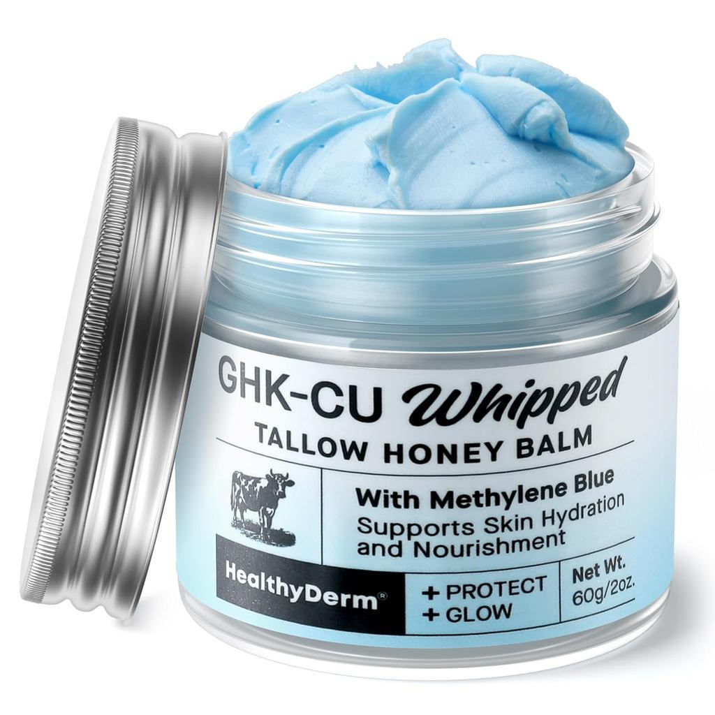 HealthyDerm CopperPeptidesGHK-CuBeefTallowfor:BlueBalmwithyleneBlue,ManukaHoney&VitaminE–FaceandBody