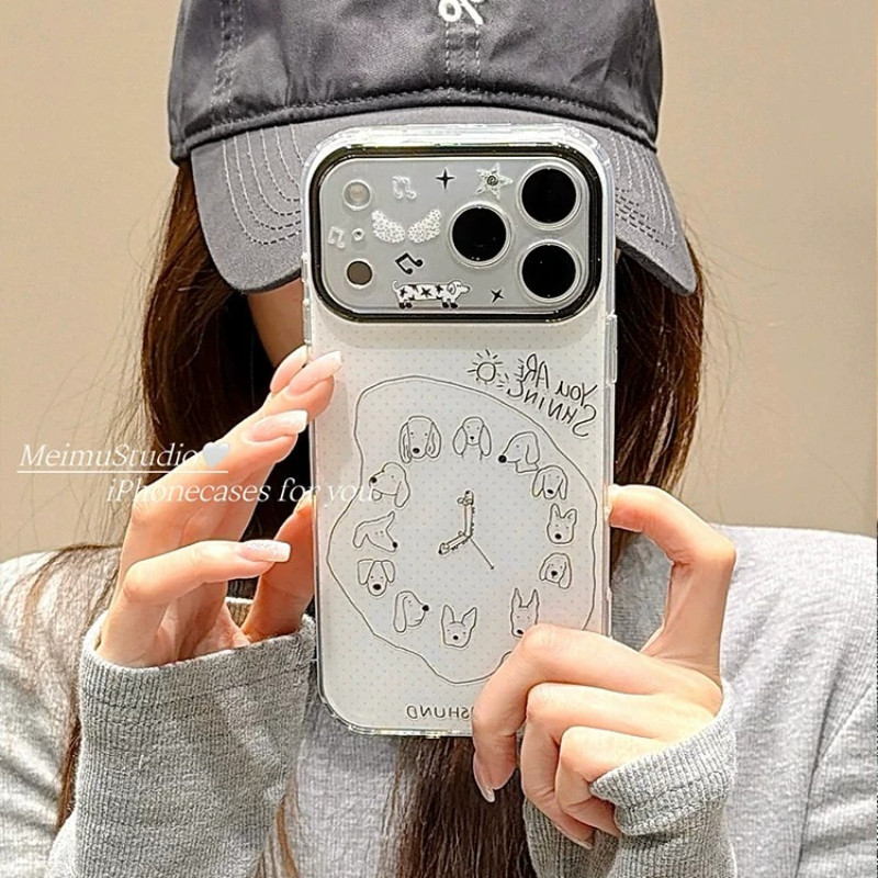 Huiwanju line นาฬิกาสุนัขเหมาะสําหรับ iphone17 เคสโทรศัพท์มือถือ iPhone16promax/15/17pro/14pm/13 สอง