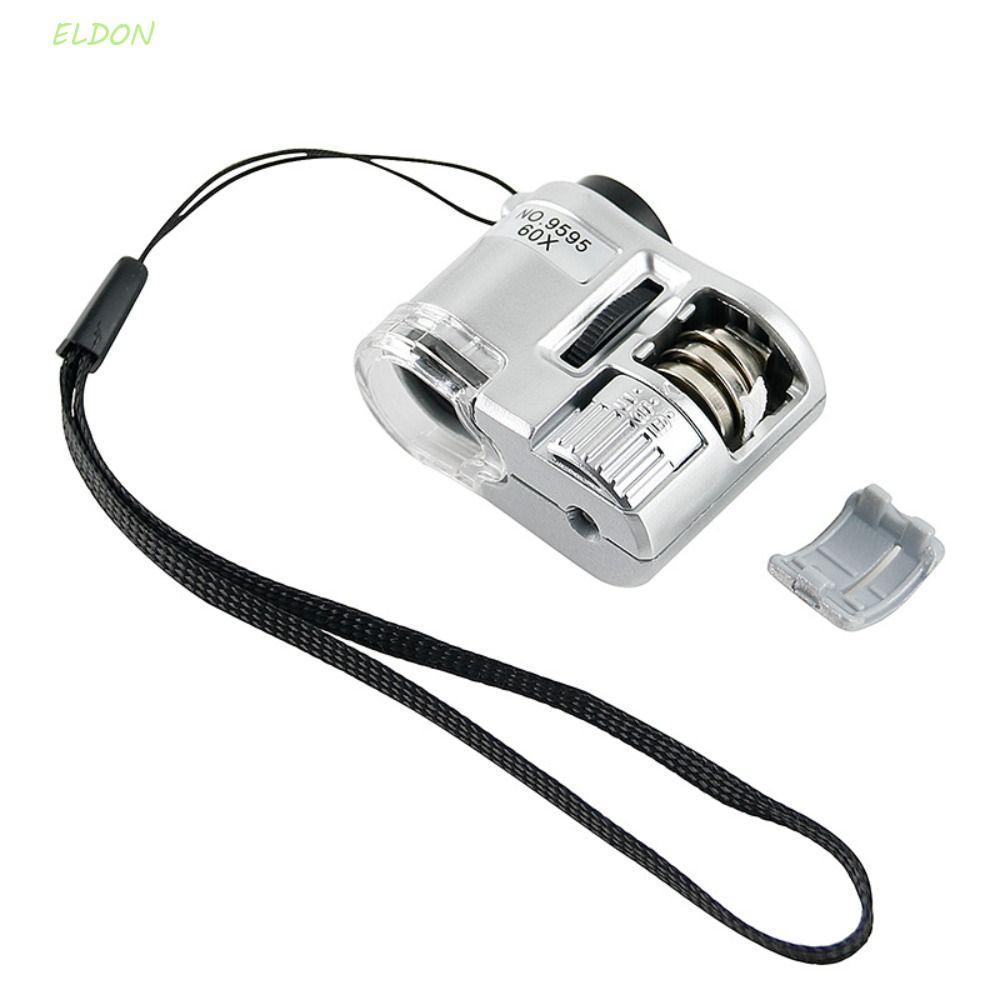 ELDON กล้องจุลทรรศน์พ็อกเก็ต,พร้อมไฟ LED แว่นขยายมือถือแว่นขยาย, Mini 60X Loupe มือถือเด็กวิทยาศาสตร์