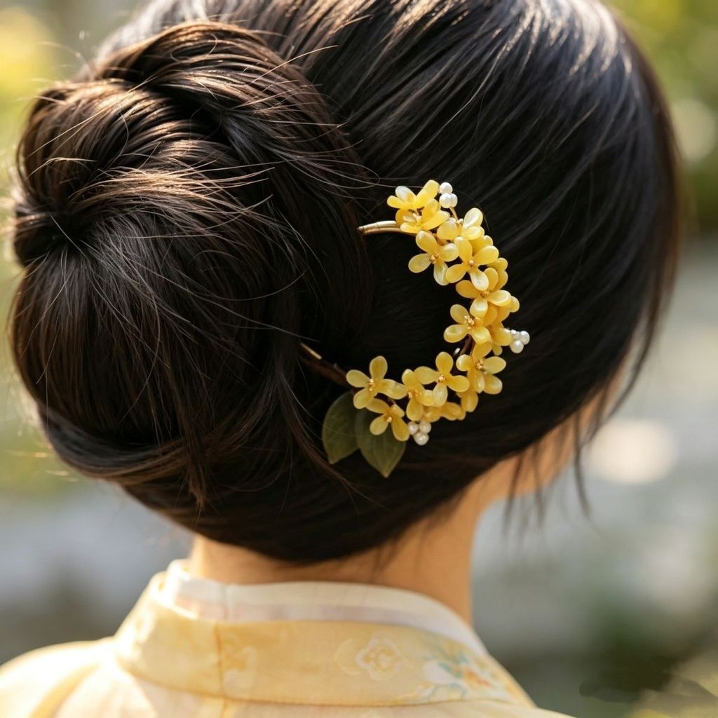 Miyan Handmade Big U Hairpin เทศกาลกลางฤดูใบไม้ร่วง Headdress Cheongsam แผ่น Hairpin สไตล์จีน Retro สไตล์ Osmanthus ดอกไม้ Hanfu คลิปผู้ใหญ่