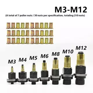 FOURSUN 11 ชิ้นคู่มือ Riveter Nut เครื่องมืออุปกรณ์เสริมสําหรับถั่ว M3 M4 M5 M6 M8 M10 M12 ง่ายติดตั้ง Hand Rivet Nut TH
