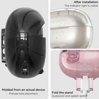 กรณีโปร่งใสสําหรับ SHOKZ OpenDots 2 / OpenDots ONE พร้อมชุดทําความสะอาด Carabiner ความปลอดภัยล็อคโทรศัพท์ขาตั้ง Soft TPU Cover