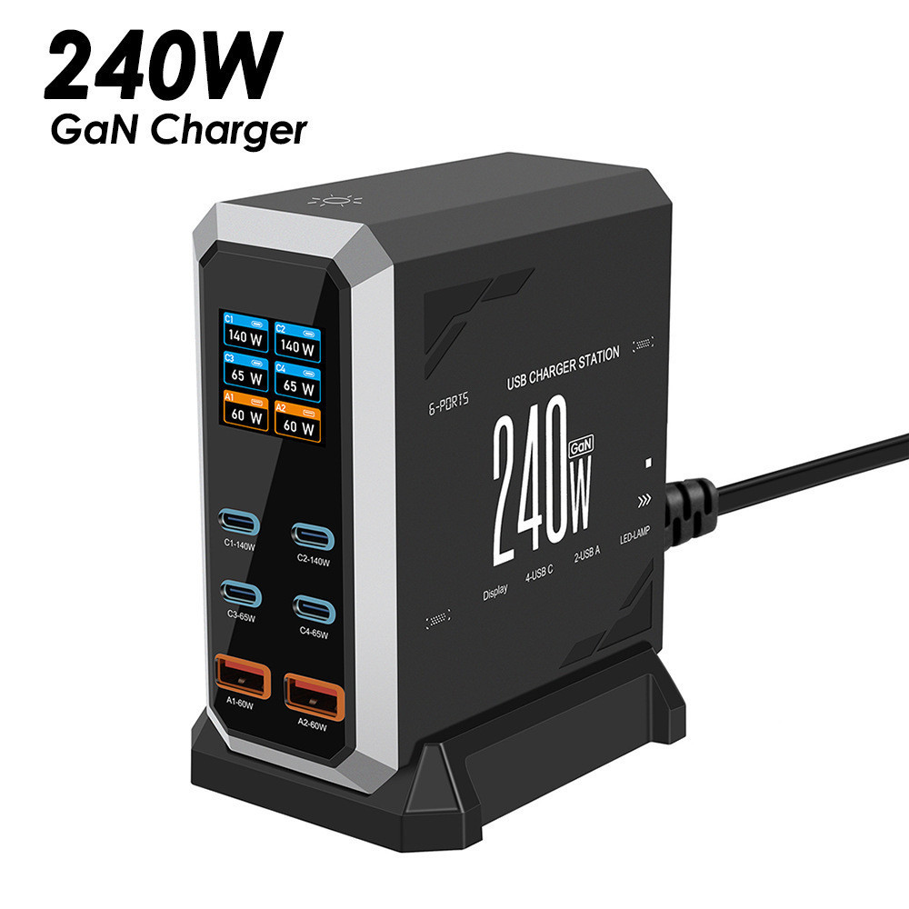 240W GaN Charger Station 6 พอร์ต Gan3 Fast Charging HUB PD3.1 PPS Wall Charger Hub สําหรับโทรศัพท์มื