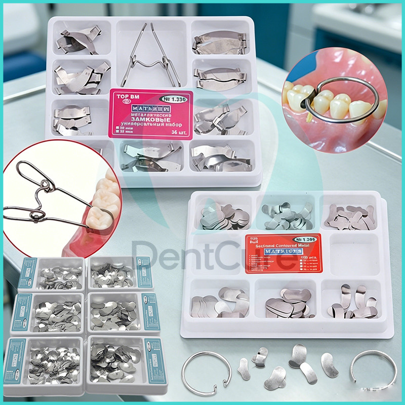 100PPcs Dental Matrix Band Kit /Metal Rings Sectional Contoured Matrices for Teeth Restoration Dentistry Forming Tools